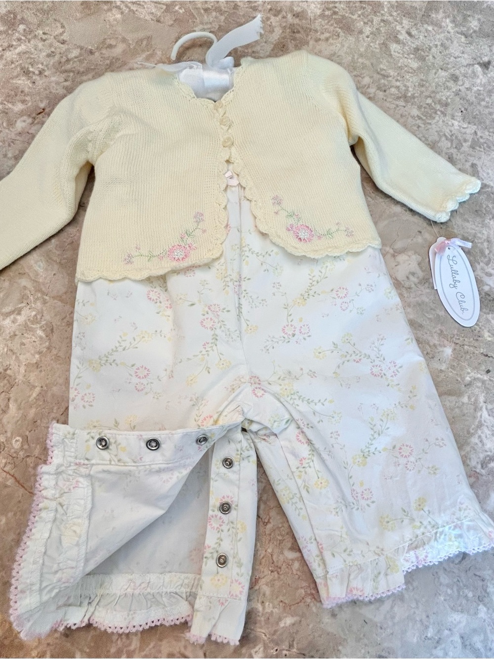 Lullaby Club Yellow Knit Cardi and Floral One-Piece for Baby Girl 6 mo - Picture 6 of 8